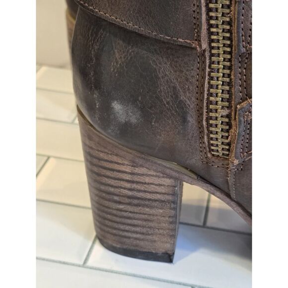 Freebird BARKER Mid-calf Brown Leather Boots, Buckle Details Side Zip, Boho | 9 - Picture 7 of 16